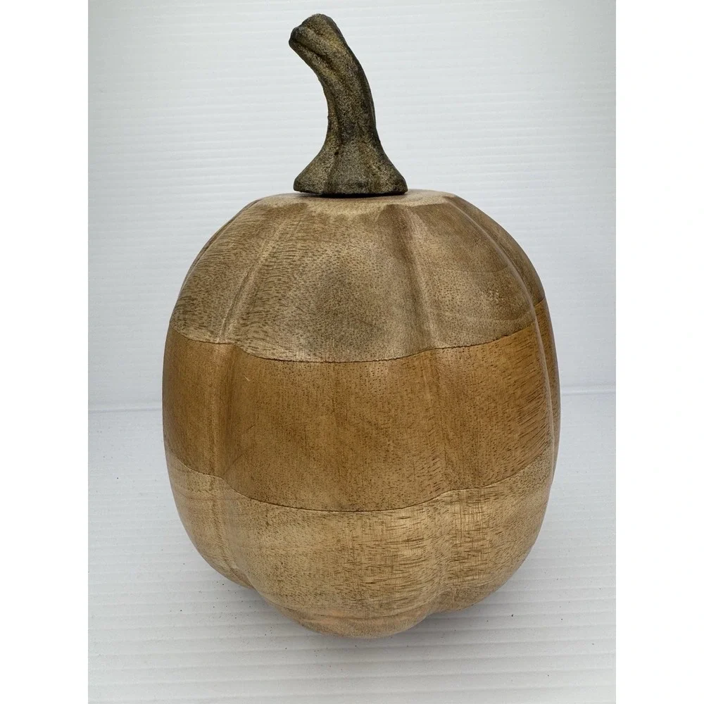 Set of 2 Solid Wood Pumpkins Natural Gourds Rustic Fall Thanksgiving Table Decor